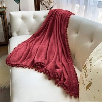 Lomao Flannel Blanket With Pompom Fringe Lightweight Cozy Bed Blanket Soft Throw Blanket Fit Couch Sofa Suitable For All Season