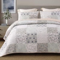 Exclusivo Mezcla Reversible Boho Quilt Set Queen Size 3 Pieces Patchwork Gray All Season Bedspreads Ultra Soft Floral Coverlet