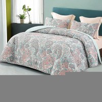 Exclusivo Mezcla Reversible Boho Quilt Set Queen Size 3 Pieces Paisley Aqua All Season Bedspreads Ultra Soft Floral Coverlet B