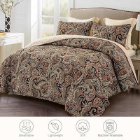 Exclusivo Mezcla Reversible Boho Quilt Set Queen Size 3 Pieces Paisley Black All Season Bedspreads Ultra Soft Floral Coverlet