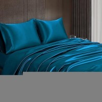 Homiest 4Pcs Satin Sheets Set Luxury Silky Satin Bedding Set With Deep Pocket 1 Fitted Sheet 1 Flat Sheet 2 Pillowcases Qu