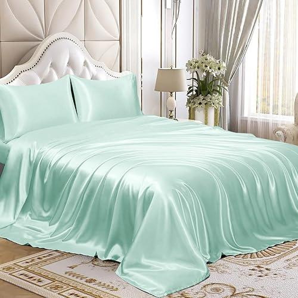 Homiest 4Pcs Satin Sheets Set Luxury Silky Satin Bedding Set With Deep Pocket 1 Fitted Sheet 1 Flat Sheet 2 Pillowcases Ki