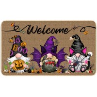 Halloween Gnome Doormat Holiday Decoration Welcome Door Mat Rubber Backing Front Porch Rugs Entrance Floor Mat Boo Bat Pumpkin H