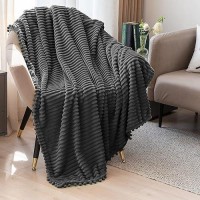 Dissa Fleece Blanket Throw Size - 51X63  Dark Grey - Soft  Plush  Fluffy  Fuzzy  Warm  Cozy - Perfect Throw For Couch  Bed  Sofa - With Pompom Fringe - Flannel Blanket Throw Blanket