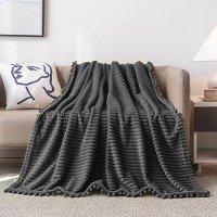 Dissa Fleece Blanket Throw Size - 51X63  Dark Grey - Soft  Plush  Fluffy  Fuzzy  Warm  Cozy - Perfect Throw For Couch  Bed  Sofa - With Pompom Fringe - Flannel Blanket Throw Blanket