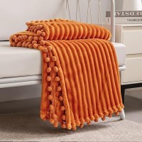 Dissa Fleece Blanket Twin Size - 60X80  Orange - Soft  Plush  Fluffy  Fuzzy  Warm  Cozy - Perfect Throw For Couch  Bed  Sofa - With Pompom Fringe - Flannel Blanket Throw Blanket