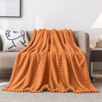 Dissa Fleece Blanket Twin Size - 60X80  Orange - Soft  Plush  Fluffy  Fuzzy  Warm  Cozy - Perfect Throw For Couch  Bed  Sofa - With Pompom Fringe - Flannel Blanket Throw Blanket