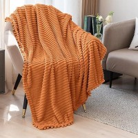 Dissa Fleece Blanket Twin Size - 60X80  Orange - Soft  Plush  Fluffy  Fuzzy  Warm  Cozy - Perfect Throw For Couch  Bed  Sofa - With Pompom Fringe - Flannel Blanket Throw Blanket