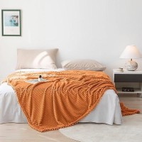 Dissa Fleece Blanket Twin Size - 60X80  Orange - Soft  Plush  Fluffy  Fuzzy  Warm  Cozy - Perfect Throw For Couch  Bed  Sofa - With Pompom Fringe - Flannel Blanket Throw Blanket