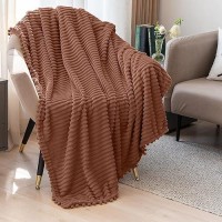 Dissa Fleece Blanket Throw Size - 51X63  Caramel - Soft  Plush  Fluffy  Fuzzy  Warm  Cozy - Perfect Throw For Couch  Bed  Sofa - With Pompom Fringe - Flannel Blanket Throw Blanket