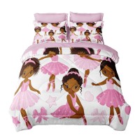 Sirdo Black Girl Magic Comforter Set Twin Size Pink Princess Bedding Sets Ballet Girls Bedroom Set Afro Black Melanin Bed Set Wi