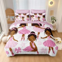 Sirdo Black Girl Magic Comforter Set Twin Size Pink Princess Bedding Sets Ballet Girls Bedroom Set Afro Black Melanin Bed Set Wi