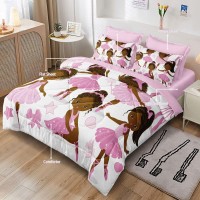 Sirdo Black Girl Magic Comforter Set Twin Size Pink Princess Bedding Sets Ballet Girls Bedroom Set Afro Black Melanin Bed Set Wi