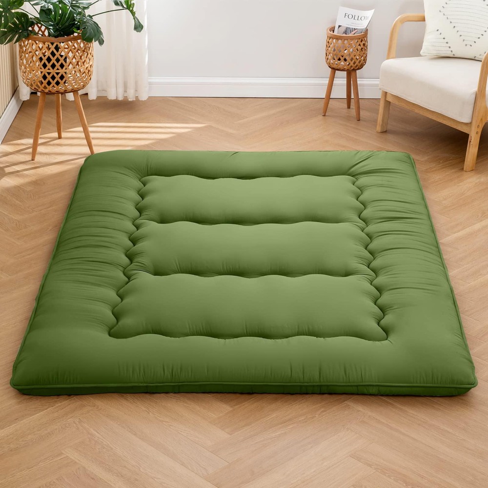 Futon Mattress Mattress Topper Short Queen Japanese Floor Mattress Memory Foam Tatami Foldable Sleeping Mattresses Camping Mattress,Army Green