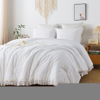 Andency White Comforter Set Full  3 Pieces Boho Lightweight Bedding Comforters & Sets  All Season Soft Fluffy Tassel Bed Set (79X90In Comforter & 2 Pillowcases)