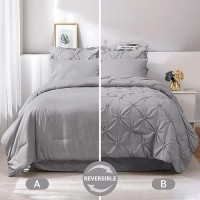 Jollyvogue Gray Bed In A Bag Comforter Set For Bedroom  Pintuck Twin Size Comforter Sets 5 Pieces  Beddding Sets With Comforter  Sheets Ruffled Shams & Pillowcases