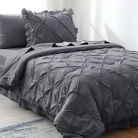 Jollyvogue Dark Grey Bed In A Bag Comforter Set For Bedroom  Pintuck Twin Size Comforter Sets 5 Pieces  Beddding Sets With Comforter  Sheets Ruffled Shams & Pillowcases