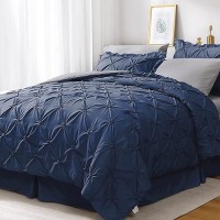 Jollyvogue King Size Comforter Set 7 Pieces  Navy Blue/Gray Bed In A Bag Comforter Set For Bedroom  Beddding Sets With Comforter  Sheets Ruffled Shams & Pillowcases