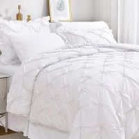 Jollyvogue White Full Size Comforter Sets 7 Pieces  Pintuck Bed In A Bag Comforter Set For Bedroom  Bedding Comforter Sets With Comforter  Sheets Ruffled Shams & Pillowcases