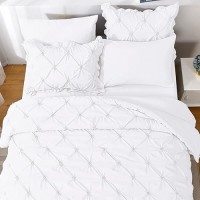 Jollyvogue White Full Size Comforter Sets 7 Pieces  Pintuck Bed In A Bag Comforter Set For Bedroom  Bedding Comforter Sets With Comforter  Sheets Ruffled Shams & Pillowcases