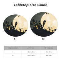 Round Tablecloth Happy Halloween Black Spooky Night Fitted Elastic Waterproof Wipeable Table Cloth Cover Decor Table Pad Cover F