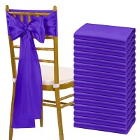 Fani 60 Pcs Purple Satin Chair Sashes Bows Universal Chair Cover For Wedding Reception Restaurant Event Decoration Banquet,Party,Hotel Event Decorations (7 X 108 Inch)