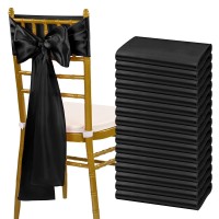 Fani 60 Pcs Black Satin Chair Sashes Bows Universal Chair Cover For Wedding Reception Restaurant Event Decoration Banquet,Party,Hotel Event Decorations (7 X 108 Inch)