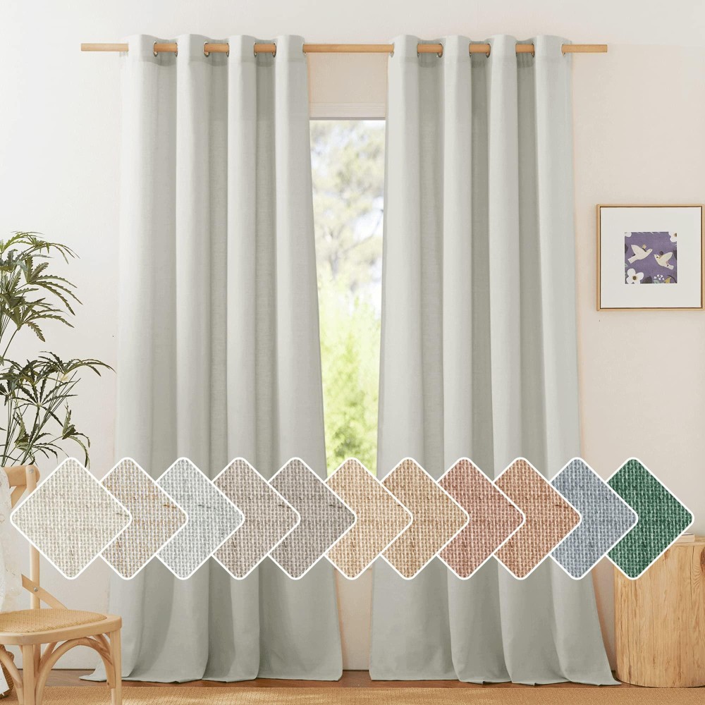 Nicetown Linen Gray Curtains For Windows Grommet Top Thick Flax Semi Sheer Eclectic Drapes Privacy Assured With Light Filtering