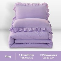 Andency Lavender Ruffle Comforter Full(79X90Inch)  3 Pieces(1 Ruffled Comforter And 2 Pillowcases) Solid Farmhouse Shabby Chic Comforter  Vintage Rustic Soft Microfiber Bedding Set