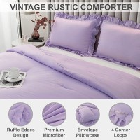 Andency Lavender Ruffle Comforter Full(79X90Inch)  3 Pieces(1 Ruffled Comforter And 2 Pillowcases) Solid Farmhouse Shabby Chic Comforter  Vintage Rustic Soft Microfiber Bedding Set