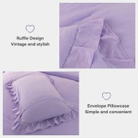 Andency Lavender Ruffle Comforter Full(79X90Inch)  3 Pieces(1 Ruffled Comforter And 2 Pillowcases) Solid Farmhouse Shabby Chic Comforter  Vintage Rustic Soft Microfiber Bedding Set