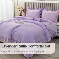 Andency Lavender Ruffle Comforter Full(79X90Inch)  3 Pieces(1 Ruffled Comforter And 2 Pillowcases) Solid Farmhouse Shabby Chic Comforter  Vintage Rustic Soft Microfiber Bedding Set