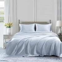 Homiest Baby Blue Satin Flat Sheet Twin Flat Sheet Only Twin Top Sheet Silky Bedding Flat Sheet For Twin Mattress Luxury Ult