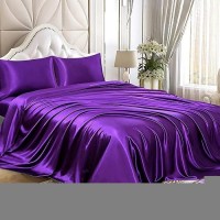 Homiest Purple Satin Flat Sheet King Flat Sheet Only King Top Sheet Silky Bedding Flat Sheet For King Mattress Luxury Ultra