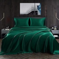 Homiest Blackish Green Satin Flat Sheet Full Flat Sheet Only Full Top Sheet Silky Bedding Flat Sheet For Full Mattress Luxury