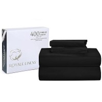 Royale Linens 400 Thread Count 100% American Grown Cotton 4 Piece Sateen Full Sheet Set - 1 Fitted Sheet  1 Flat Sheet  2 Pillow Case - Black Full Bedsheet - Cotton Sheets - (Full  Night Black)