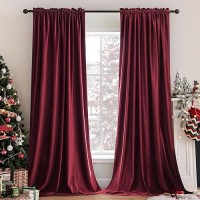 Miulee Burgundy Velvet Curtains Thermal Insulated Blackout Curtain Christmas Drapes For Bedroom Living Room Darkening 96 Inches