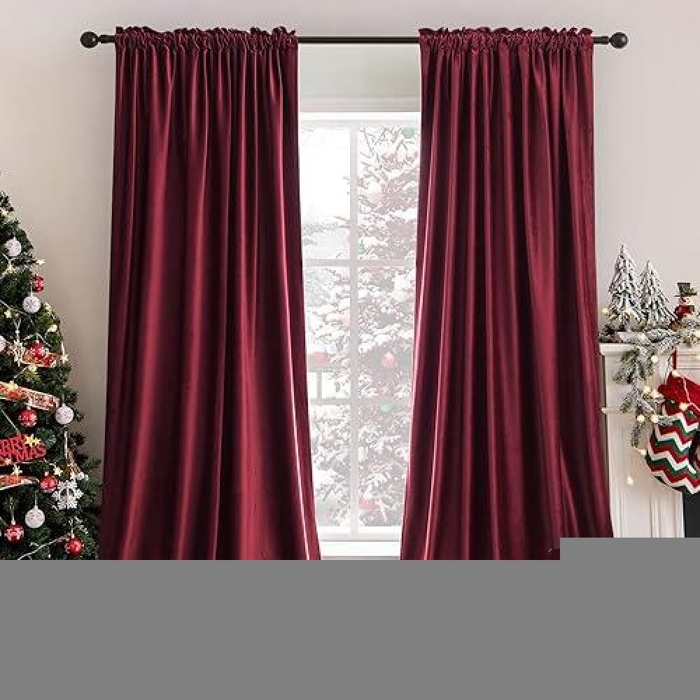 Miulee Burgundy Velvet Curtains Thermal Insulated Blackout Curtain Christmas Drapes For Bedroom Living Room Darkening 108 Inches