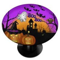 Halloween Castle Pumpkin Elastic Edge Round Tableclothhorror Night Fitted Round Table Cover Wipeable Table Cloth For Parties Out