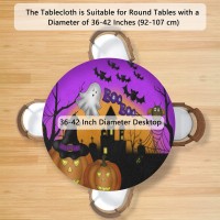 Halloween Castle Pumpkin Elastic Edge Round Tableclothhorror Night Fitted Round Table Cover Wipeable Table Cloth For Parties Out