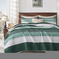 Andency Emerald Green Quilt King(106X96Inch)  3 Pieces (1 Striped Quilt And 2 Pillowcases) Patchwork Striped Bedspread Coverlet Set  Soft Microfiber Lightweight All Season Quilted Bedding Set