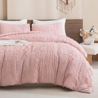 Andency Pink Tufted Comforter Set Full(79X90Inch)  3 Pieces(1 Boho Comforter  2 Pillowcases) Textured Farmhouse Comforter  Soft Microfiber Down Alternative Geometric Comforter Bedding Set