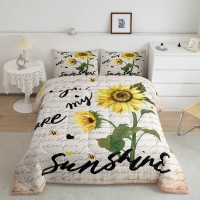 Castle Fairy Sunflower Comforter Set King Size Rustic Farmhouse Bee Bedding 3Pcs For Kids Teens Adults Home Room Decor Black Ske