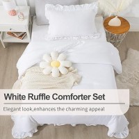 Andency White Comforter Twin Size 2 Pieces Solid Farmhouse Shabby Chic Ruffle Bedding Comforters Sets All Season Soft Lightw