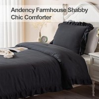 Andency Twin Size Comforter Set Black 2 Pieces Kids Bedding Comforter Set For Twin Bed Ruffle Farmhouse Shabby Chic Soft Micro