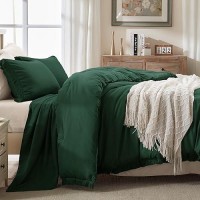 Andency Dark Emerald Green Comforter Set Full  3 Pieces Boho Lightweight Forest Bedding Comforter Sets  All Season Fluffy Tassel Bed Set (79X90In Comforter & 2 Pillowcases)