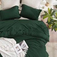 Andency Dark Emerald Green Comforter Set Full  3 Pieces Boho Lightweight Forest Bedding Comforter Sets  All Season Fluffy Tassel Bed Set (79X90In Comforter & 2 Pillowcases)