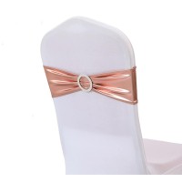 Ieventstar Chair Sashes Chair Bow Chair Decoration Spandex Stretch Band With Buckle Slider For Wedding Party Events10Pcs (Metallic Rose Gold)