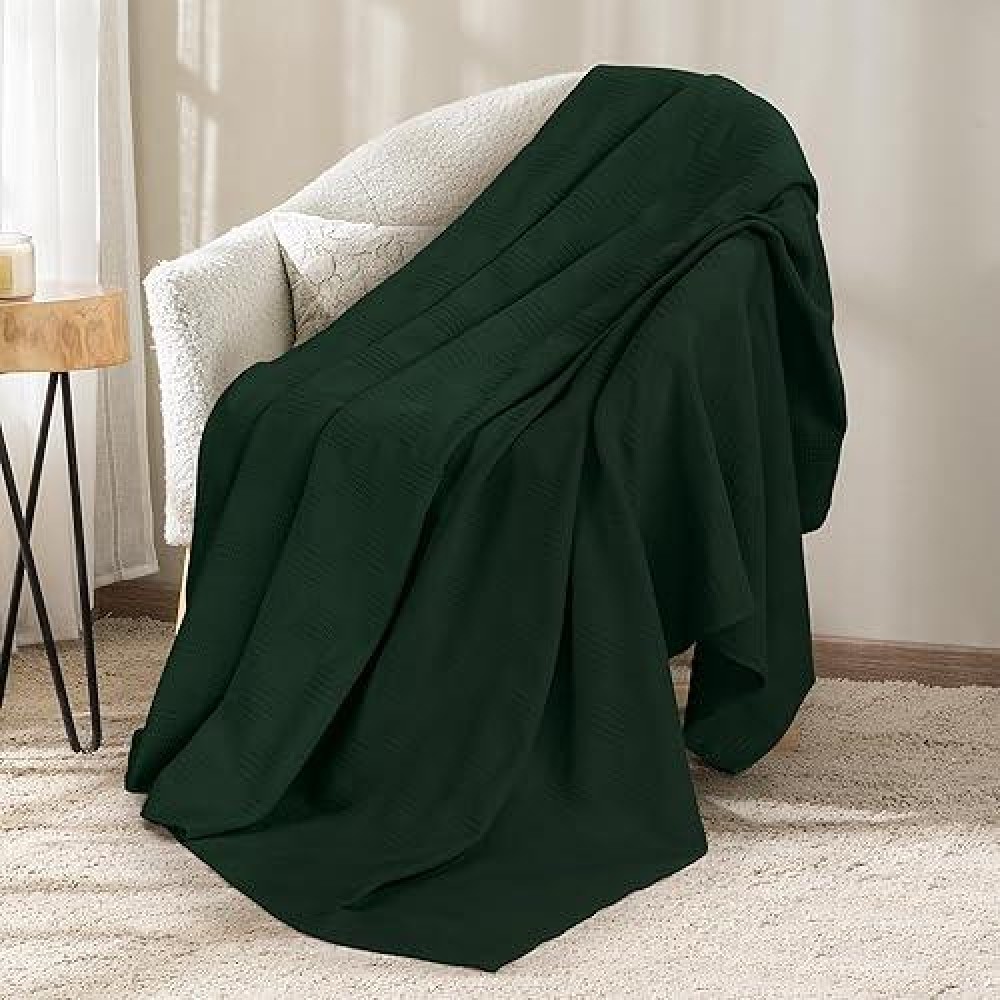 Utopia Bedding 100% Cotton Blanket (Throw Size - 60X50 Inches) 350Gsm Lightweight Thermal Blanket  Soft Breathable Blanket For All Seasons (Forest Green)