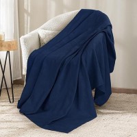 Utopia Bedding 100% Cotton Blanket (Throw Size - 60X50 Inches) 350Gsm Lightweight Thermal Blanket  Soft Breathable Blanket For All Seasons (Navy)